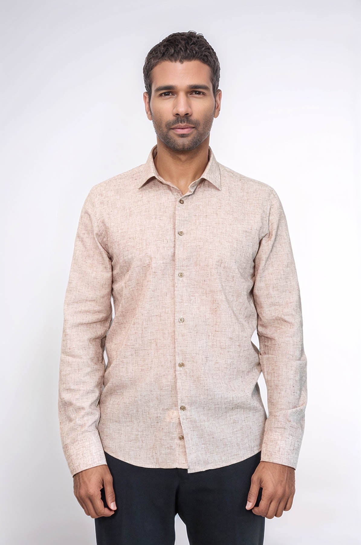 Slim Fit Patterned Brown Men Shirt