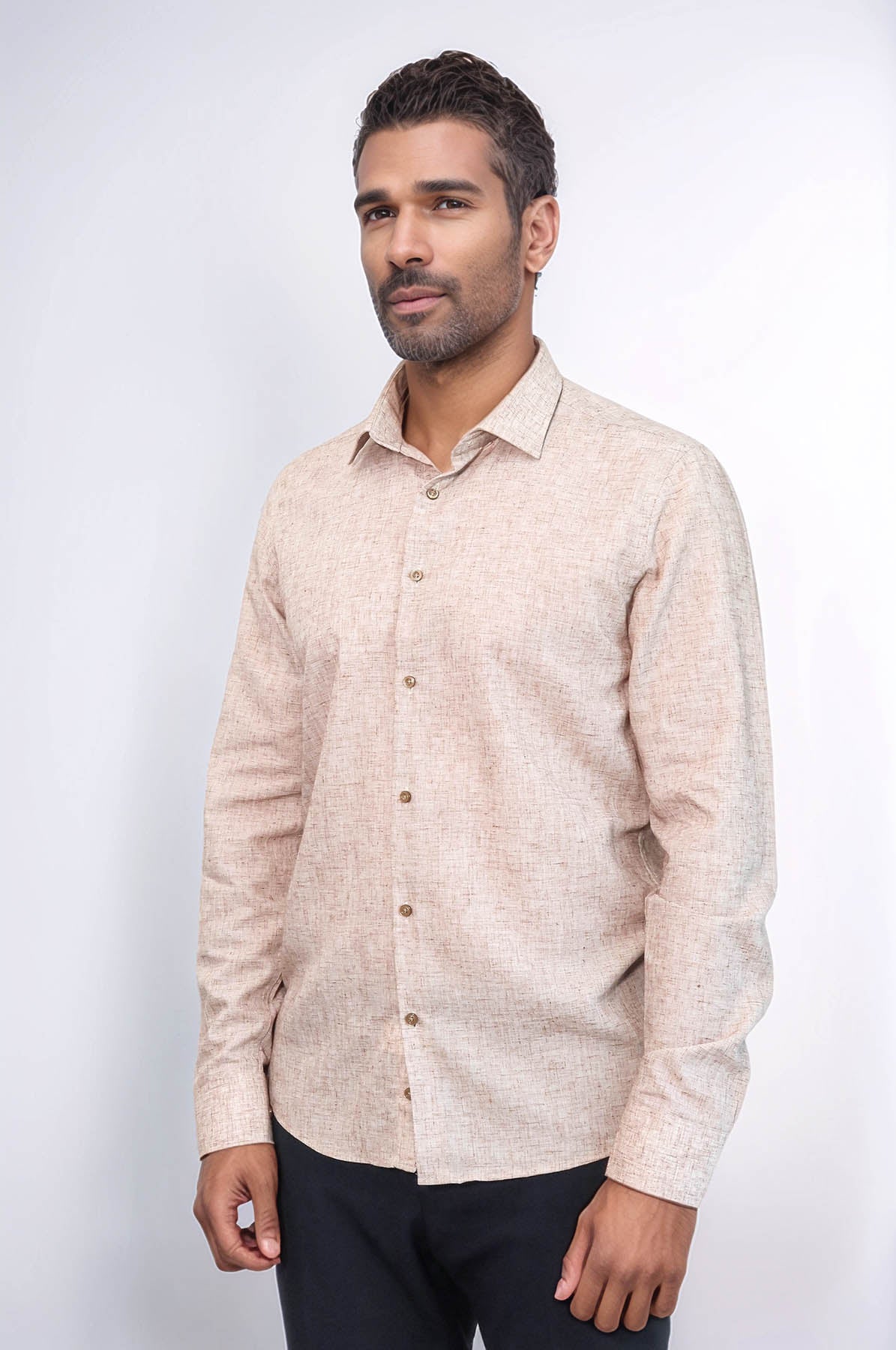 Slim Fit Patterned Brown Men Shirt