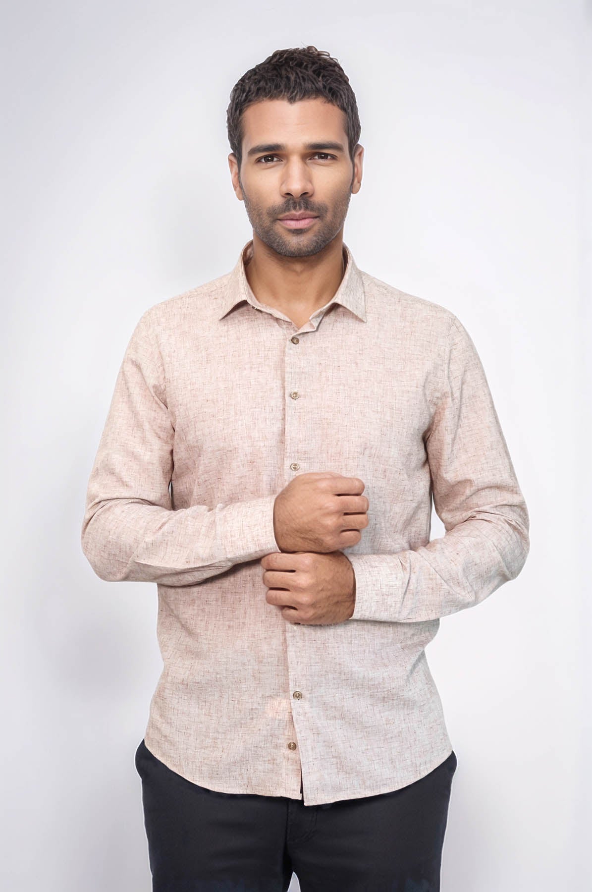 Slim Fit Patterned Brown Men Shirt