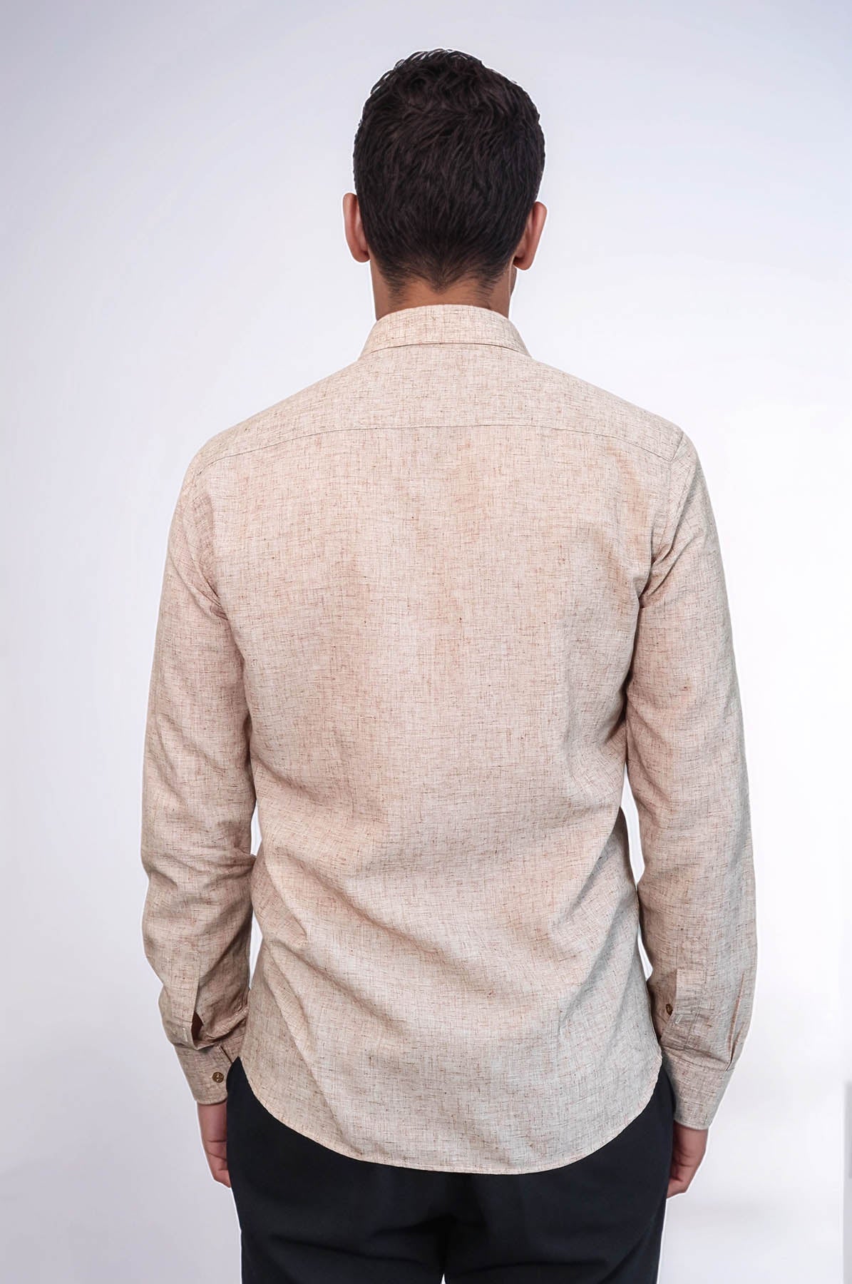 Slim Fit Patterned Brown Men Shirt