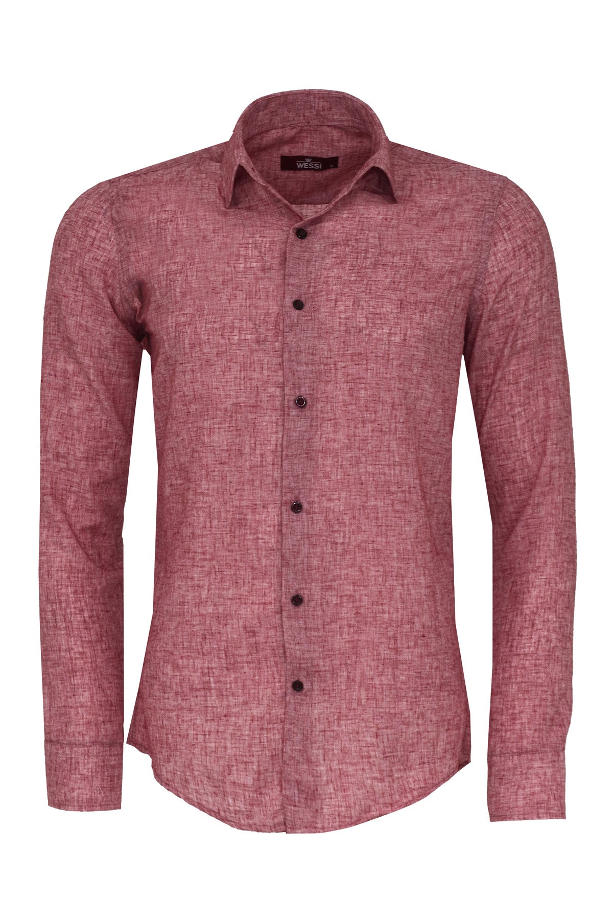 Slim Fit Patterned Burgundy Men Shirt -