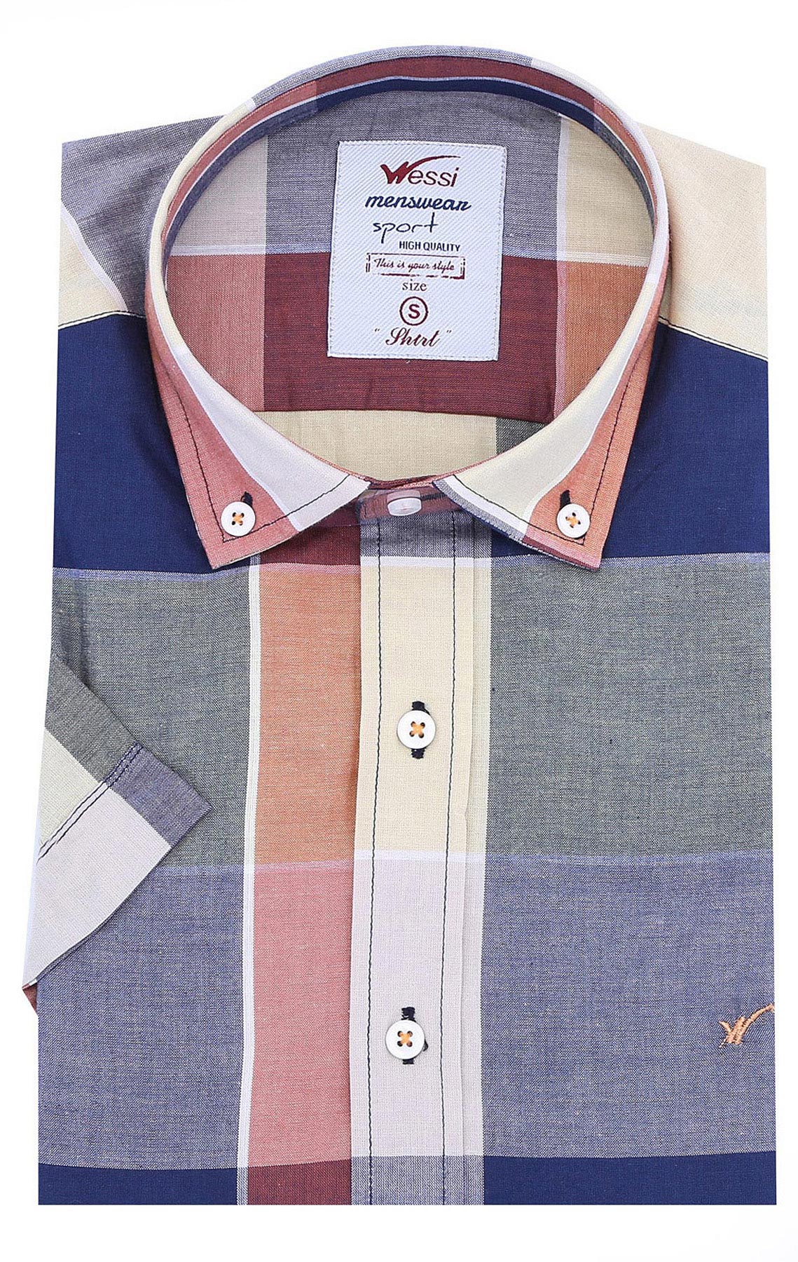 Checked Cotton Slim-Fit Navy Blue Men Shirt