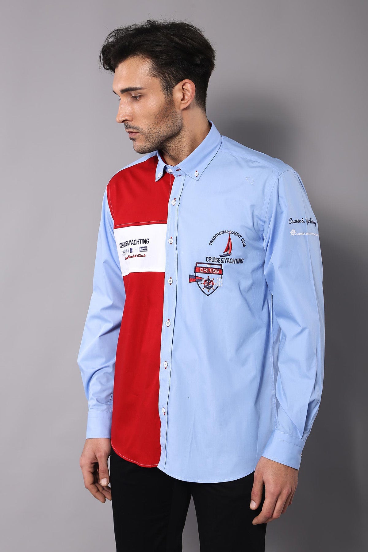 Cruise Yachting Crested Light Blue-Red Shirt-