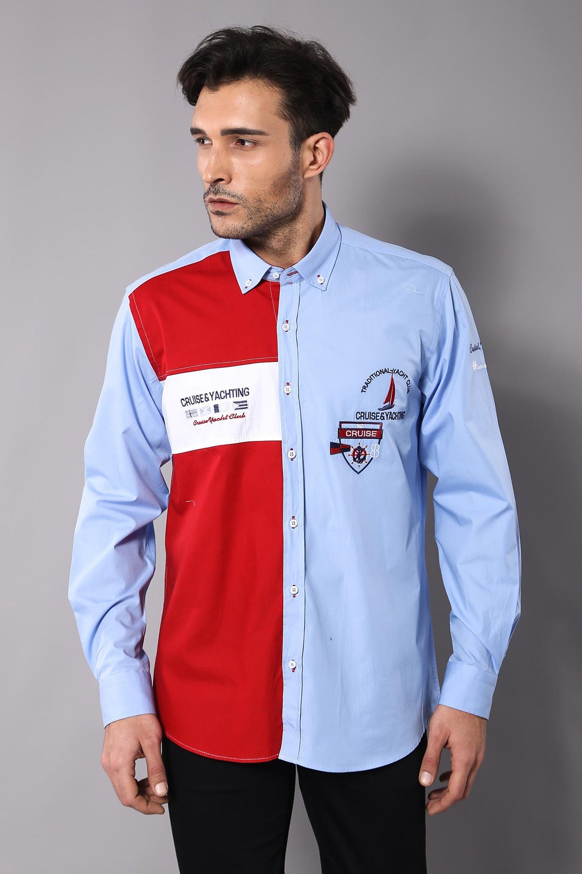 Cruise Yachting Crested Light Blue-Red Shirt-