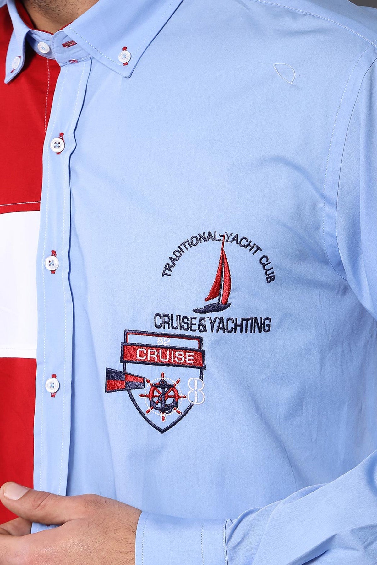 Cruise Yachting Crested Light Blue-Red Shirt-