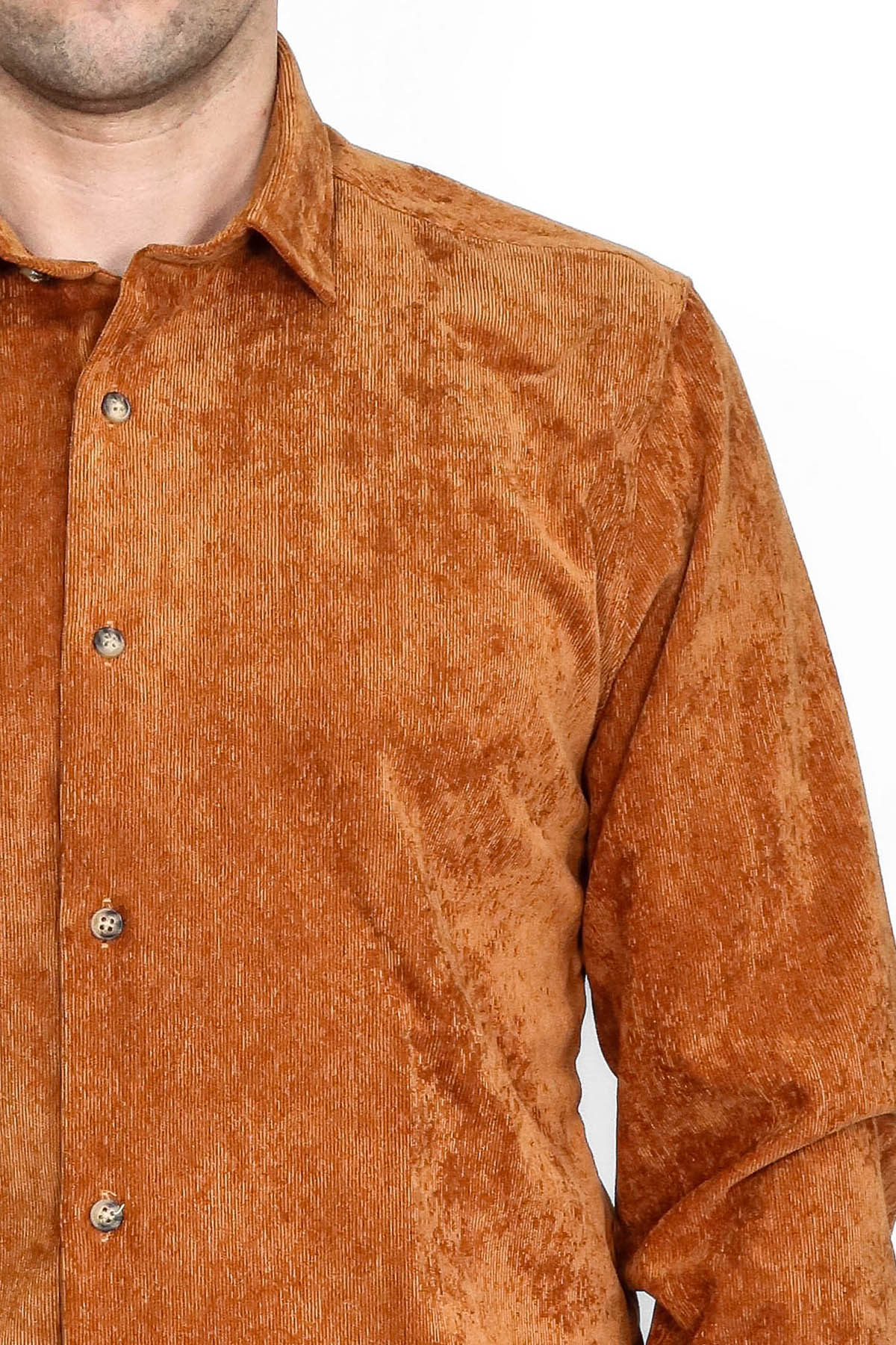 Brown Long Sleeves Velvet Men's Shirt