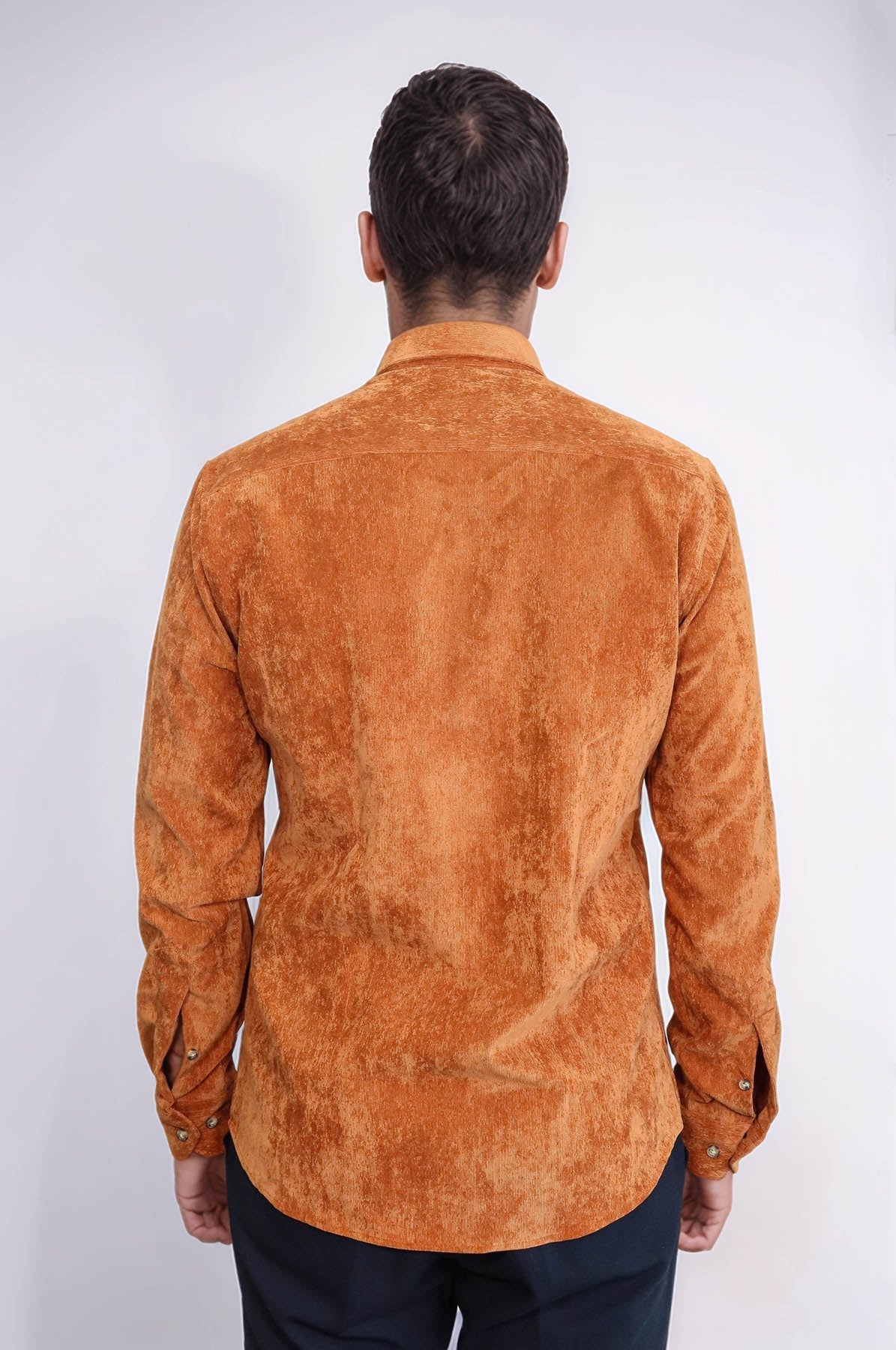 Brown Long Sleeves Velvet Men's Shirt