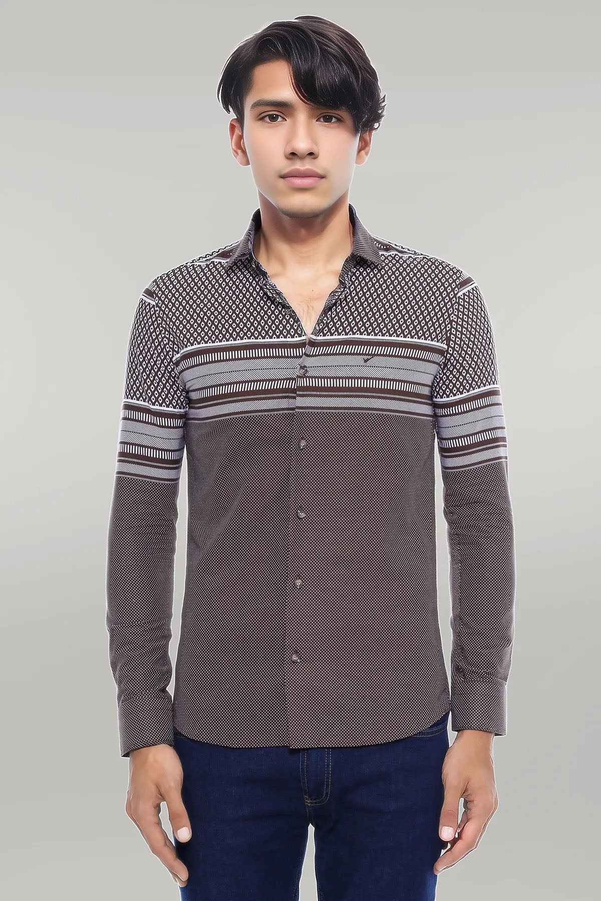 KOALA SYDNEY Brown Diamond Patterned Shirt -