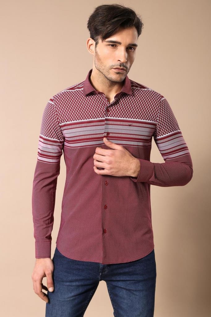 Burgundy Diamond Patterned Shirt