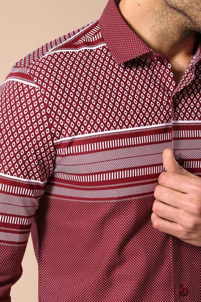 Burgundy Diamond Patterned Shirt