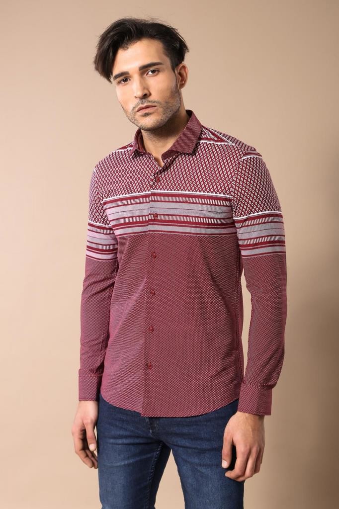Burgundy Diamond Patterned Shirt