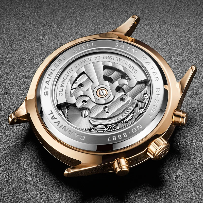 Luxury Automatic Men's Watch - Self-Winding Mechanical Timepiece with Leather Strap