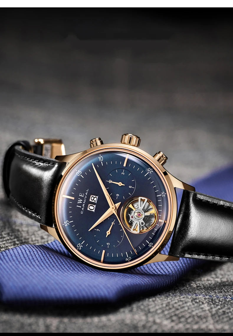 Luxury Automatic Men's Watch - Self-Winding Mechanical Timepiece with Leather Strap