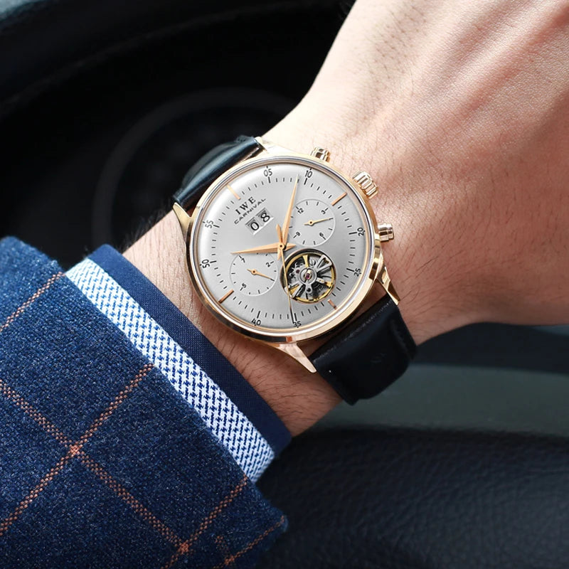 Luxury Automatic Men's Watch - Self-Winding Mechanical Timepiece with Leather Strap