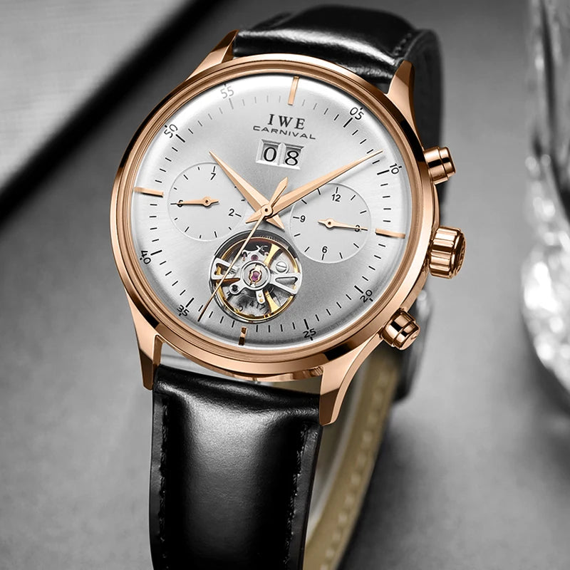 Luxury Automatic Men's Watch - Self-Winding Mechanical Timepiece with Leather Strap