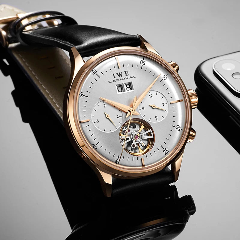 Luxury Automatic Men's Watch - Self-Winding Mechanical Timepiece with Leather Strap