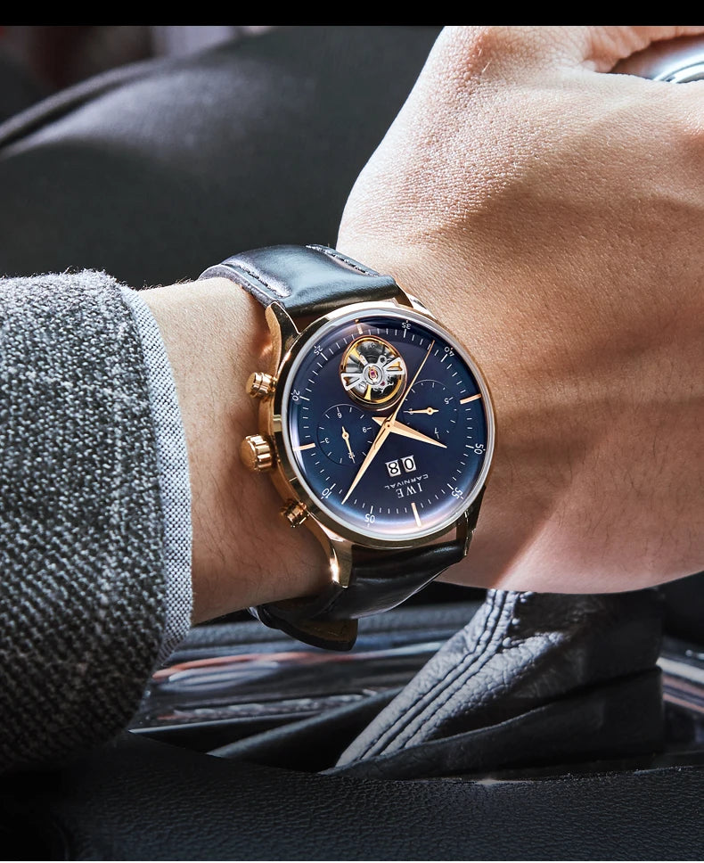 Luxury Automatic Men's Watch - Self-Winding Mechanical Timepiece with Leather Strap