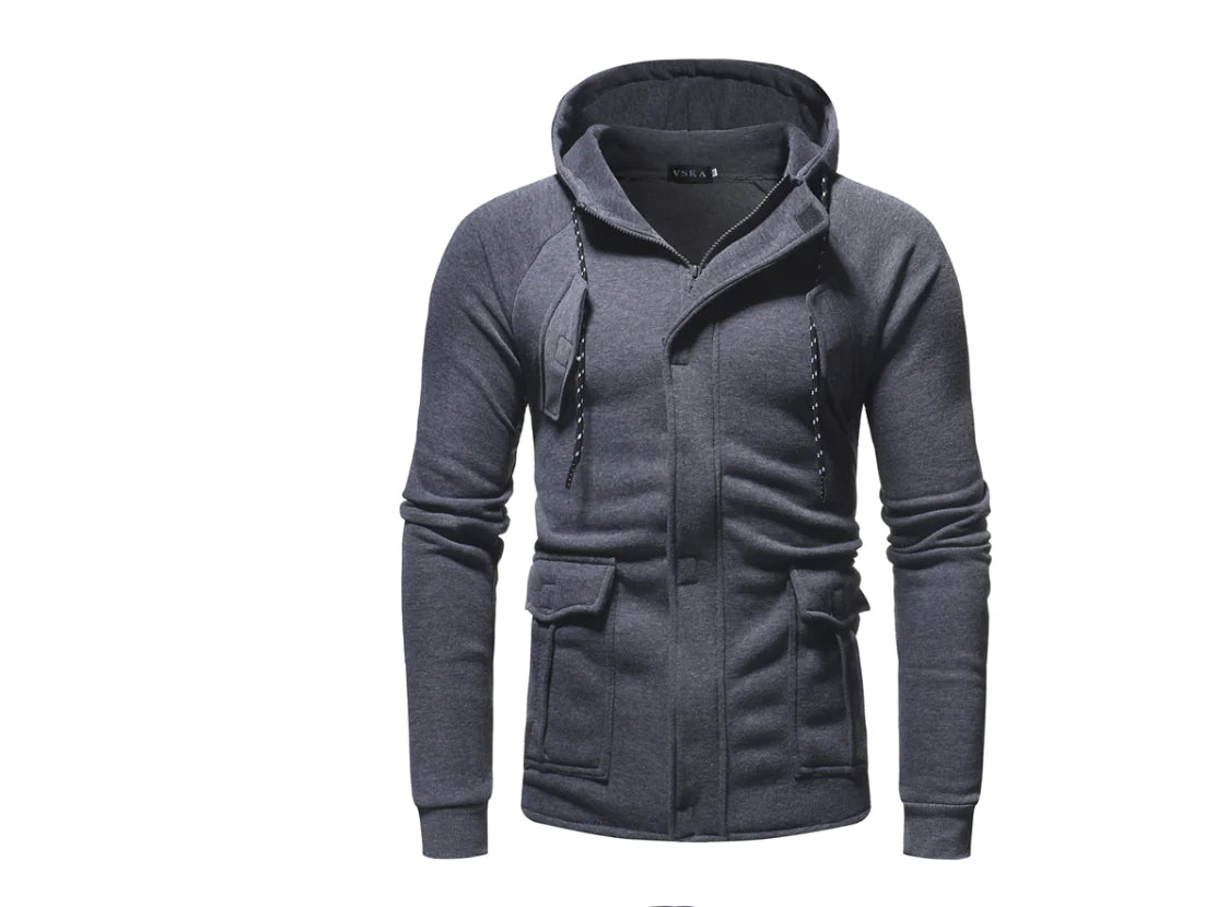 Hooded Cardigan Sweatshirt with Multiple Pockets