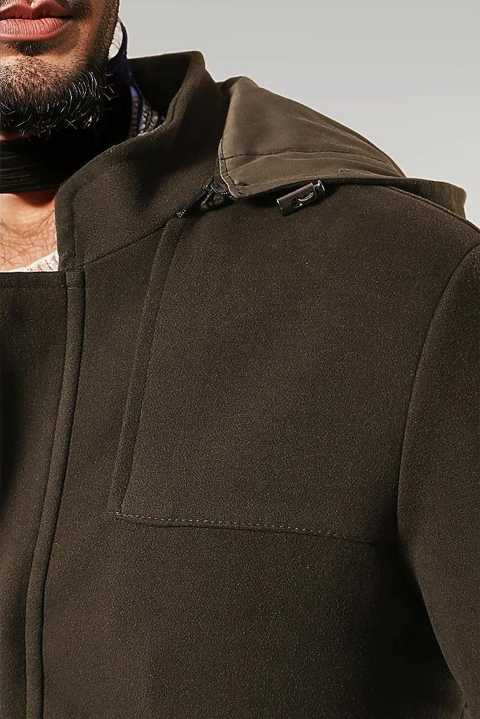 Zippered Sleeve Hooded Green Coat