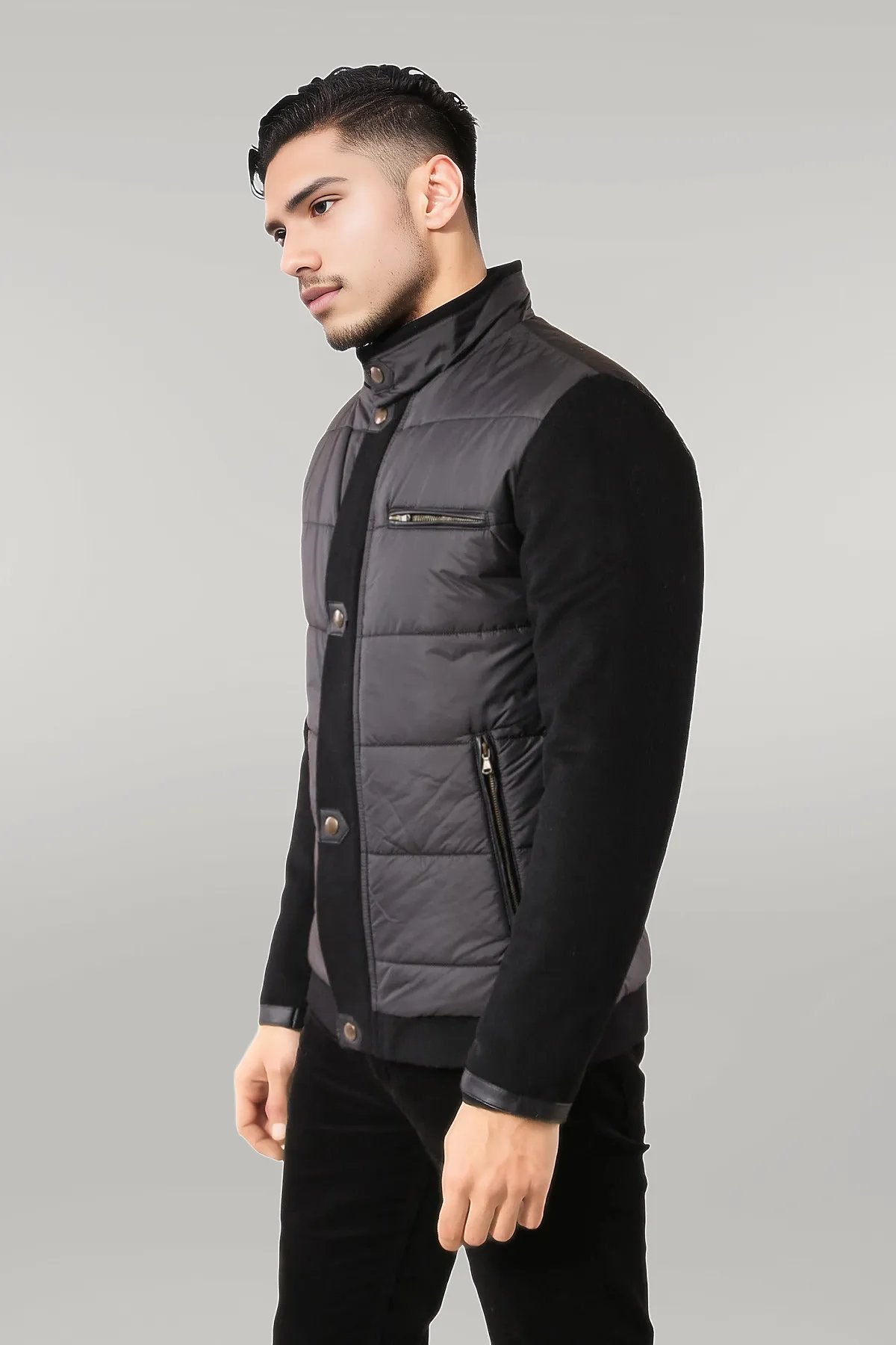 Black Quilted Men Coat
