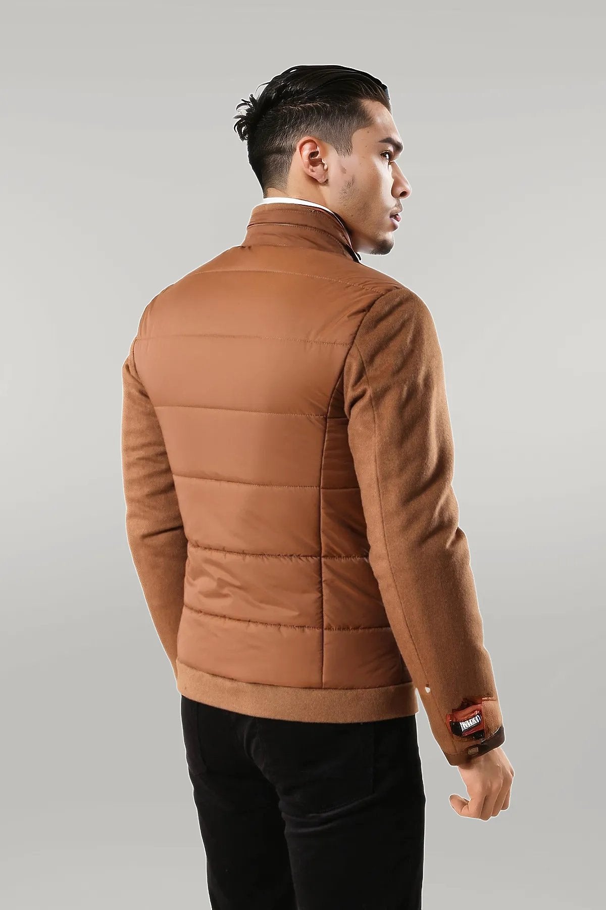 Standing Collar Zippered Men Quilted Coat