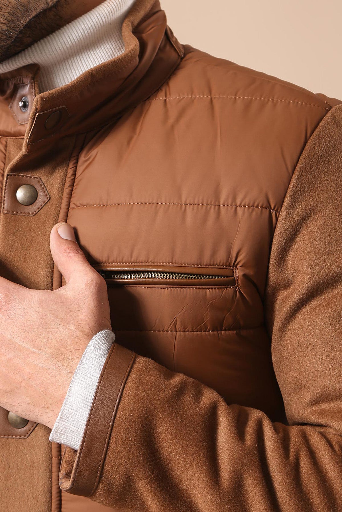Standing Collar Zippered Men Quilted Coat