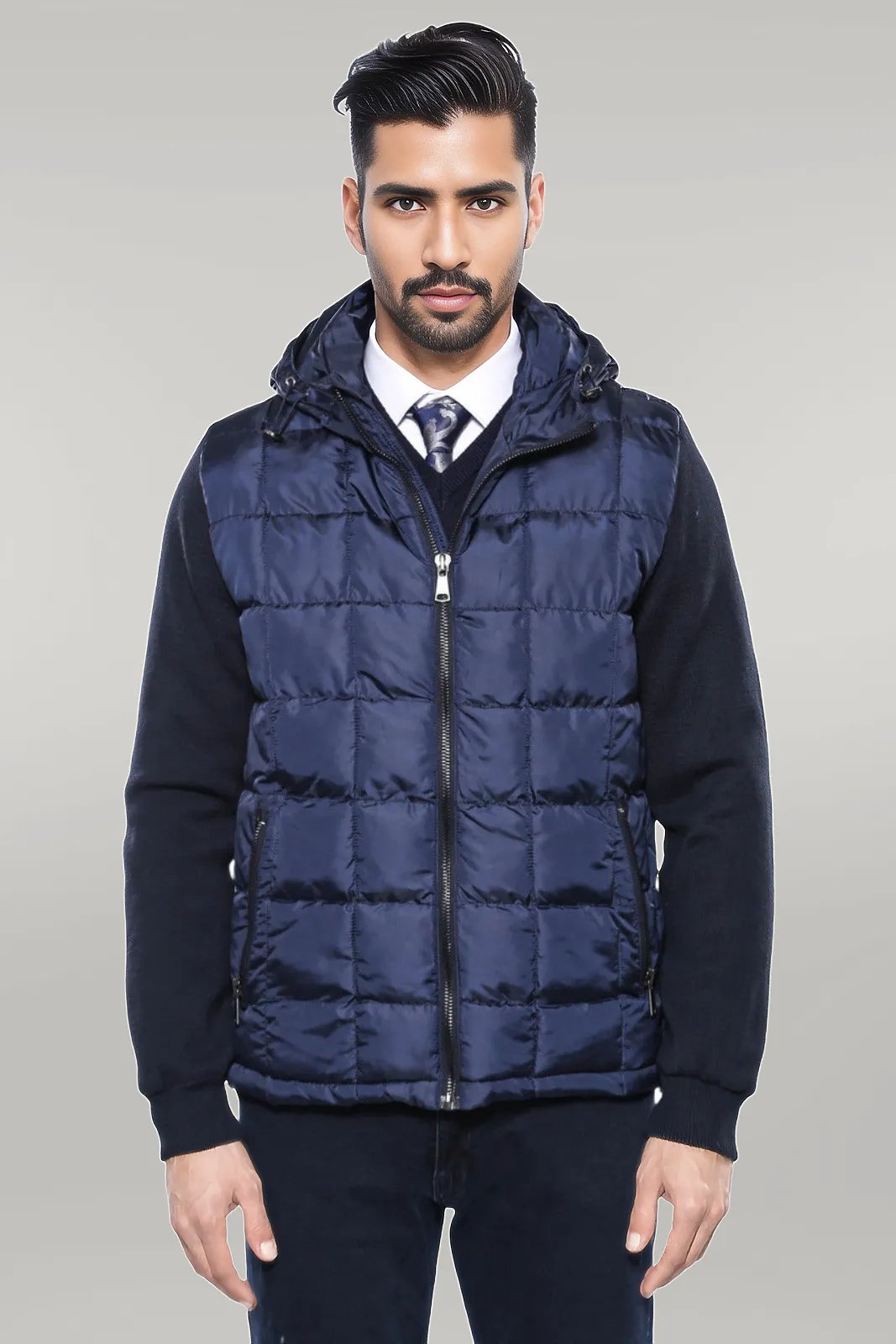 Hooded Navy Blue Coat Jacket