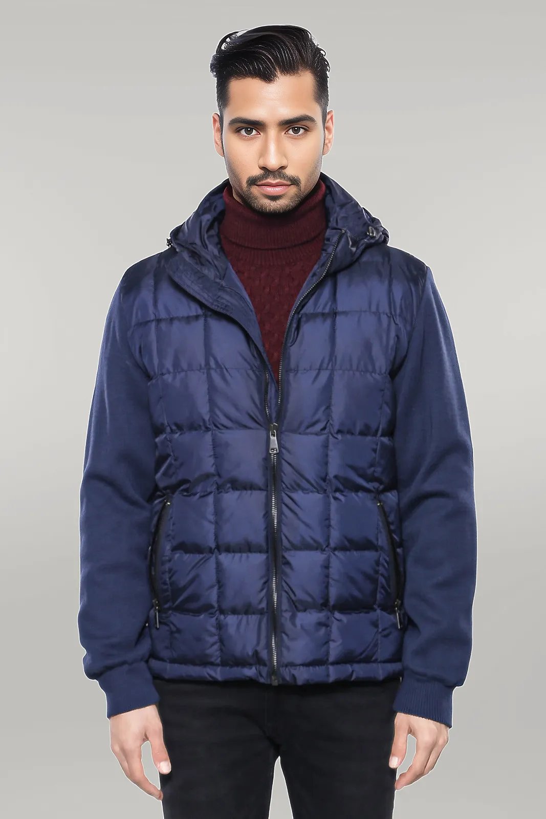 Hooded Navy Blue Men Winter Coat