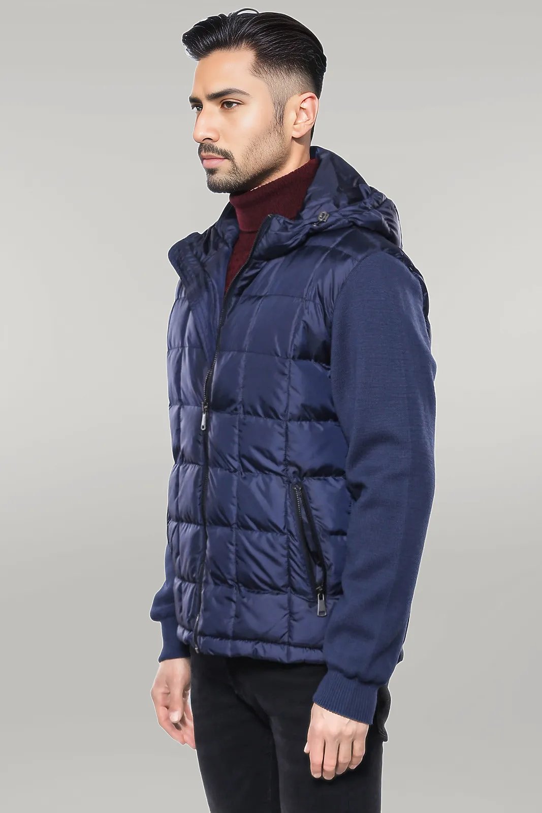 Hooded Navy Blue Men Winter Coat