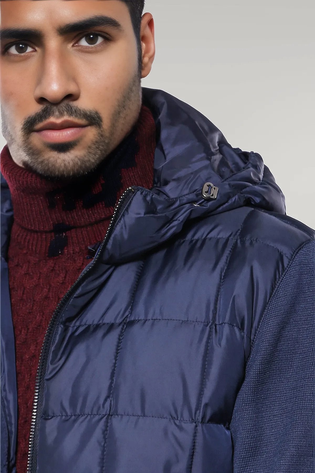 Hooded Navy Blue Men Winter Coat