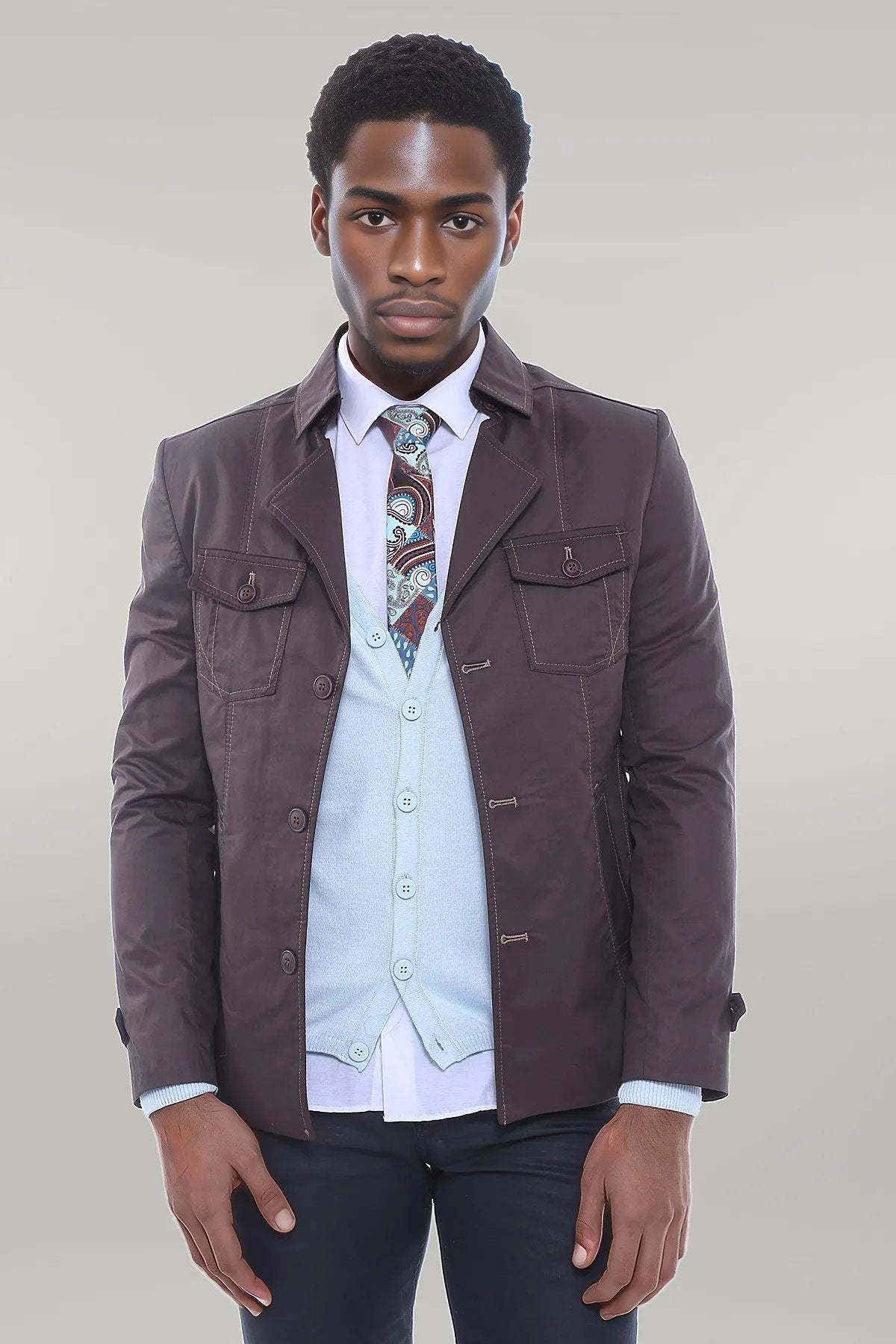 4 Buttons Brown Coat