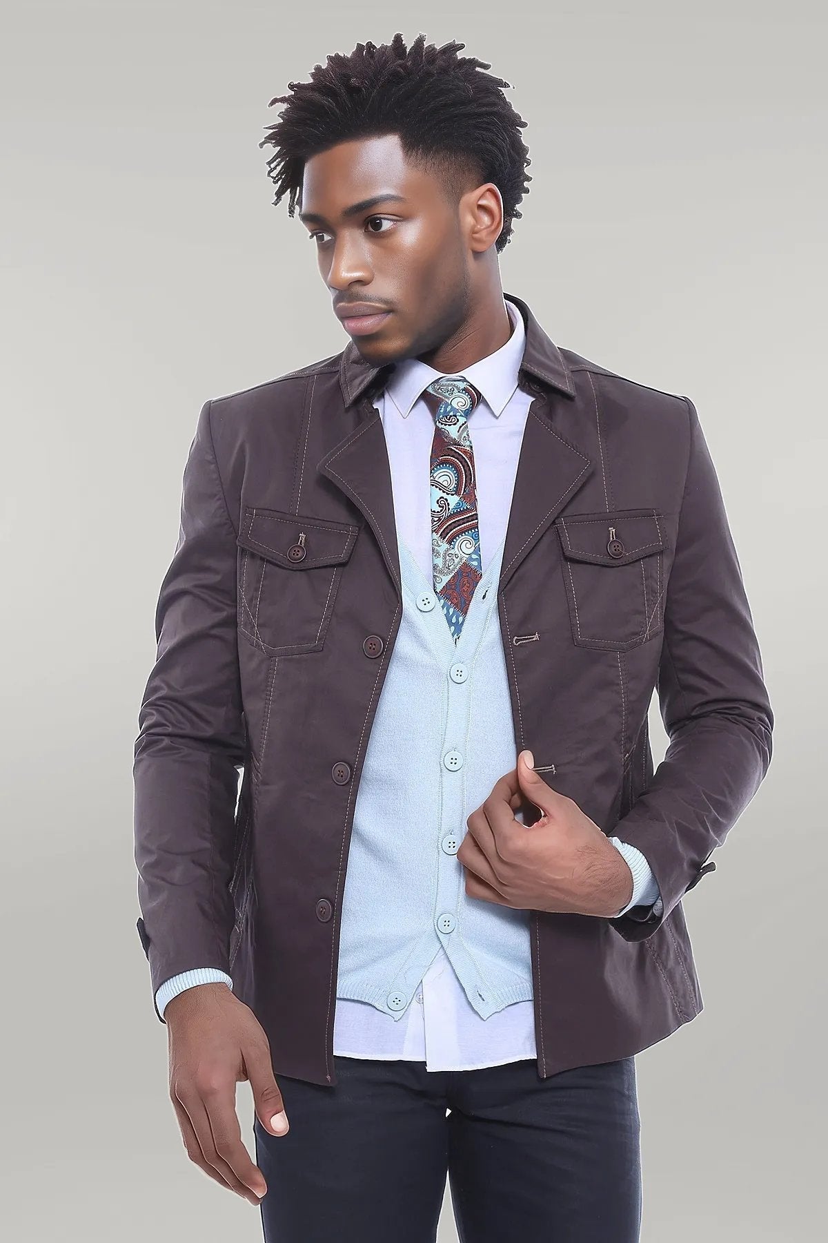 4 Buttons Brown Coat