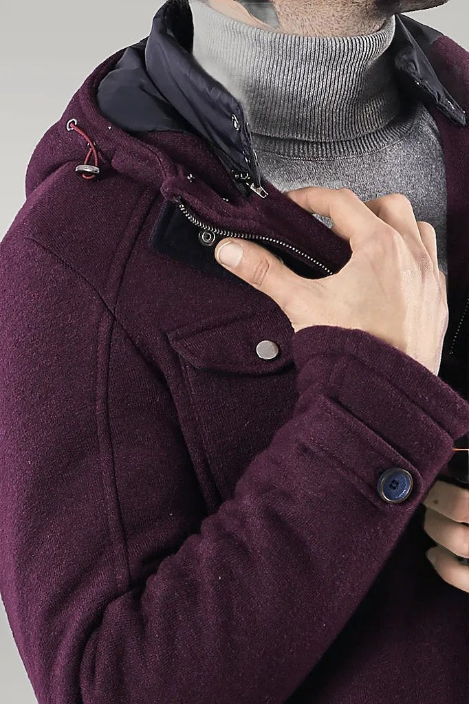 Claret Red Felt Hooded Coat
