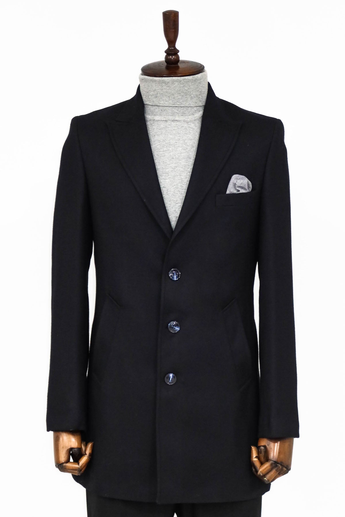 Cachet Slim Fit Wide Lapel Charcoal Men Coat