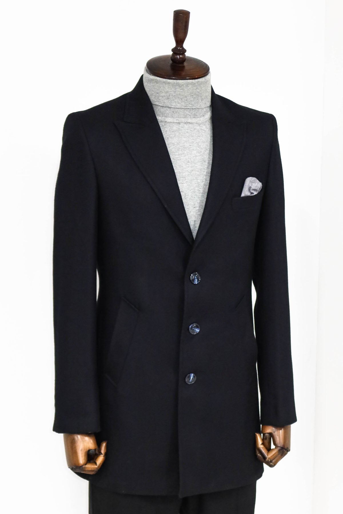 Cachet Slim Fit Wide Lapel Charcoal Men Coat