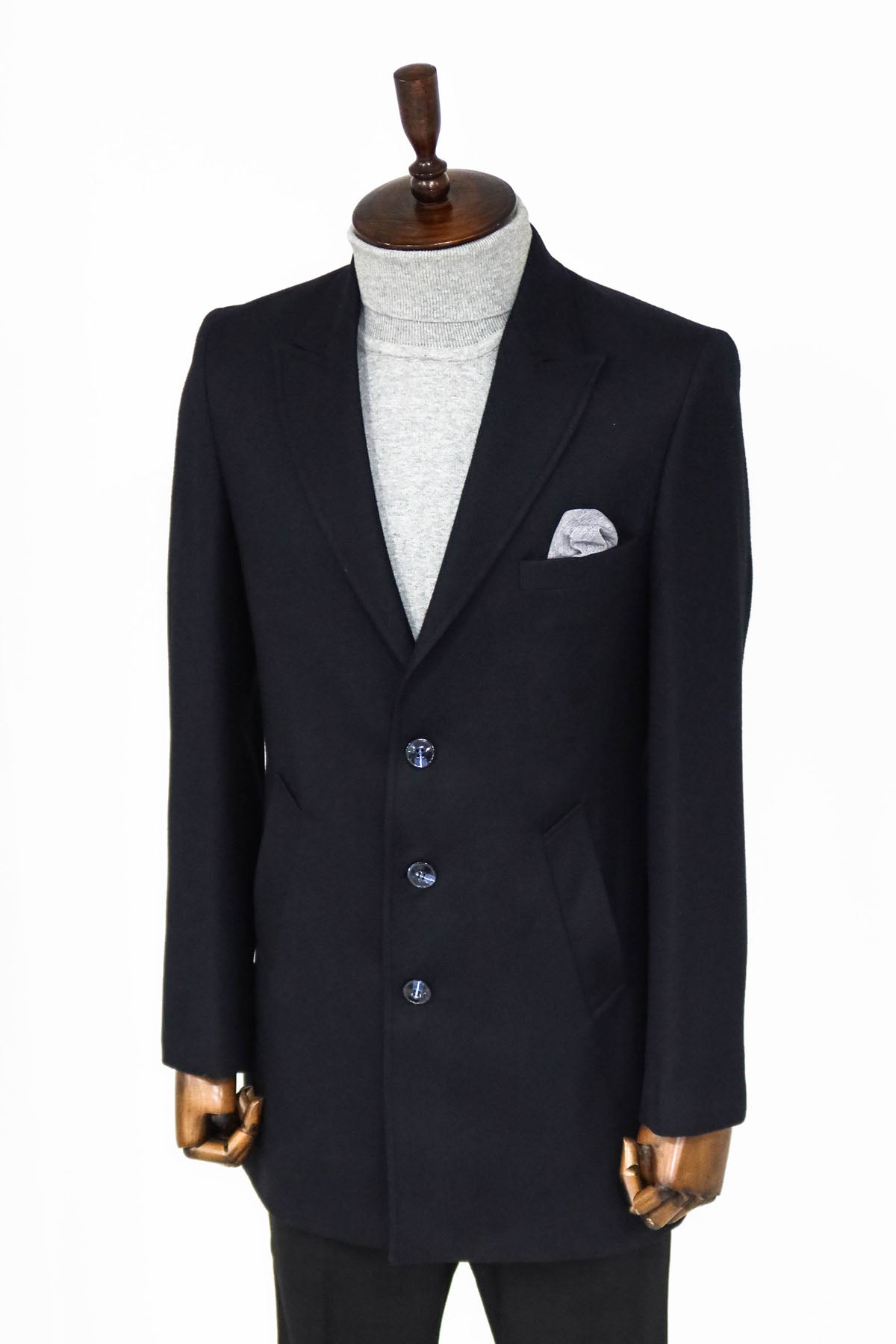Cachet Slim Fit Wide Lapel Charcoal Men Coat
