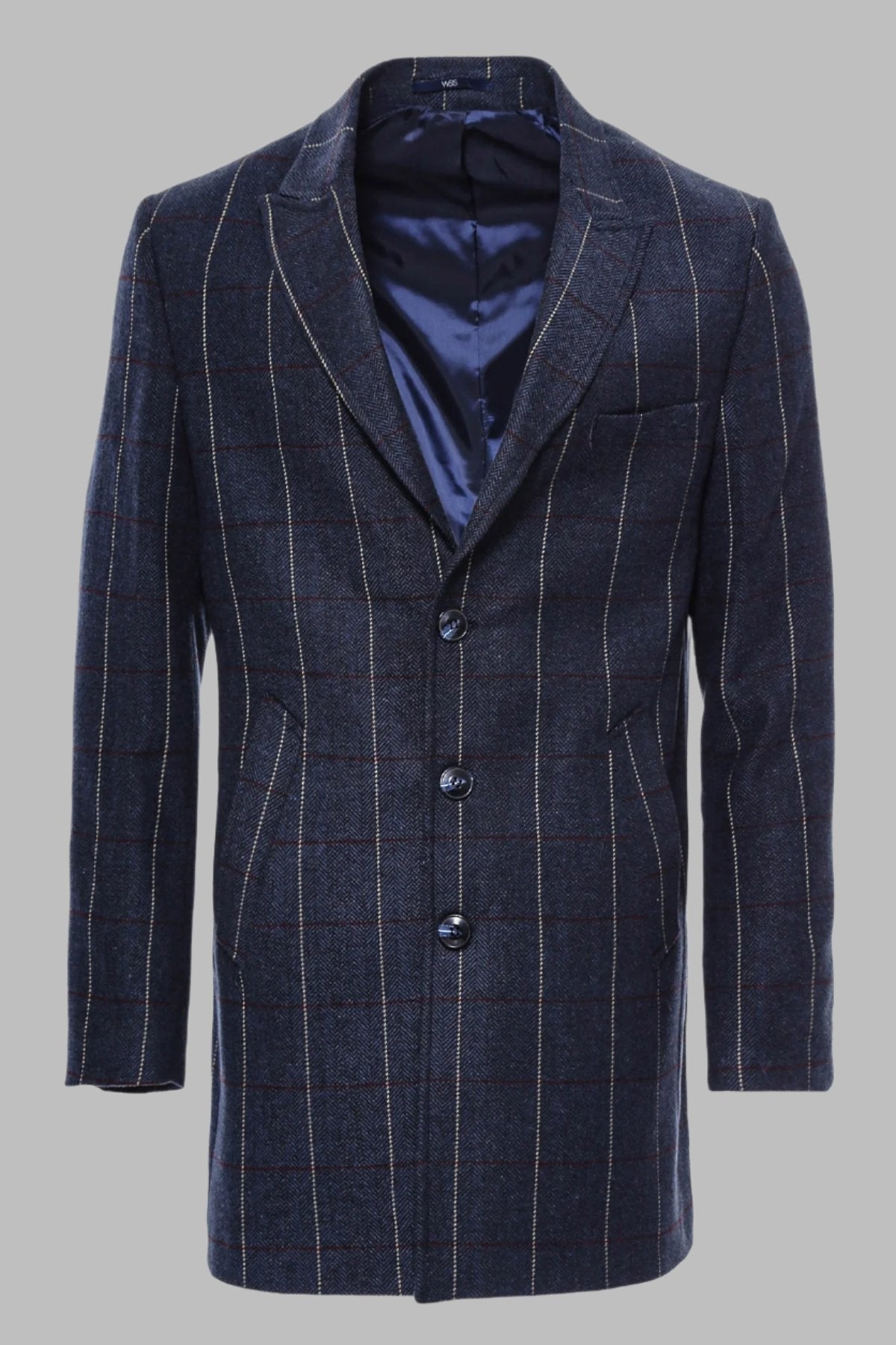 Checked Navy Blue Men Coat