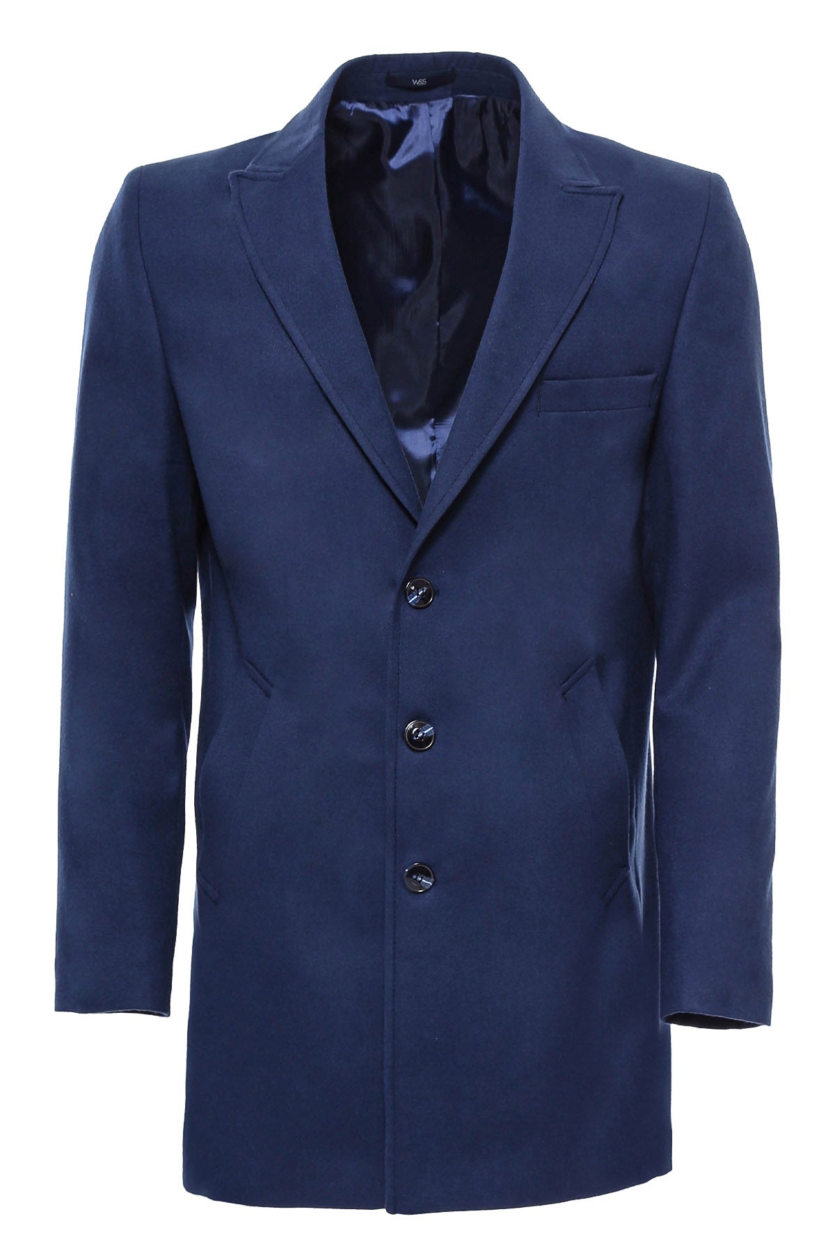 Plain Peak Lapel 3 Buttons Blue Men Coat