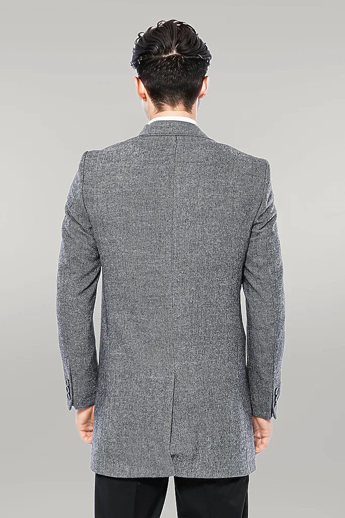 Cachet Peak Lapel Grey Men Long Coat