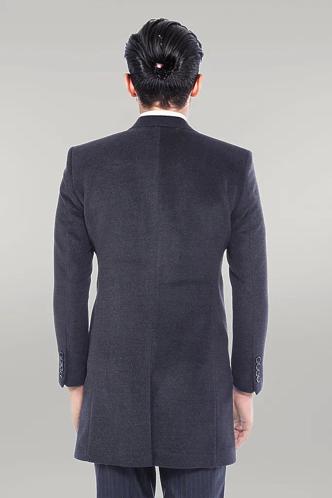 Wide Pointed Collar Smoked Over Knee Men Coat