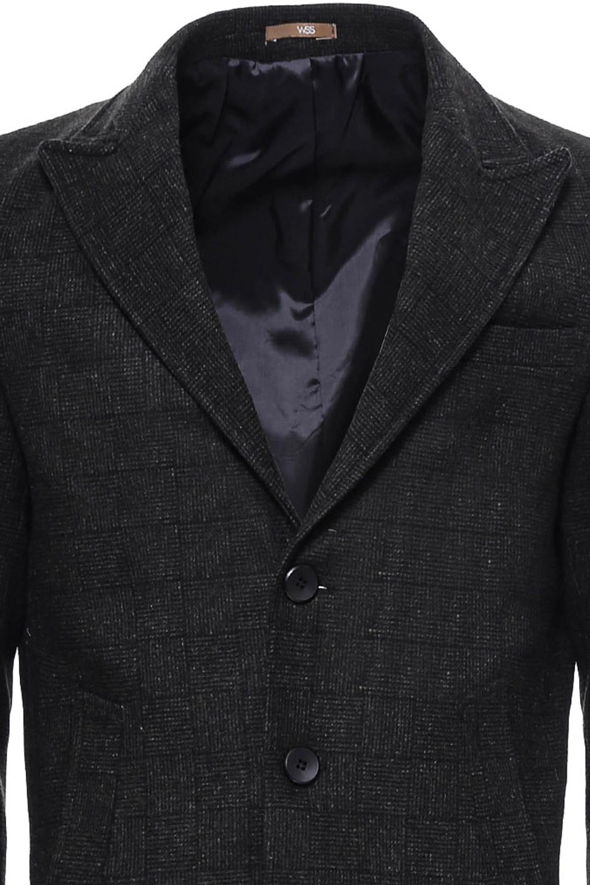 Wide Lapel Striped Slim Fit Anthracite Men Coat - Wessi