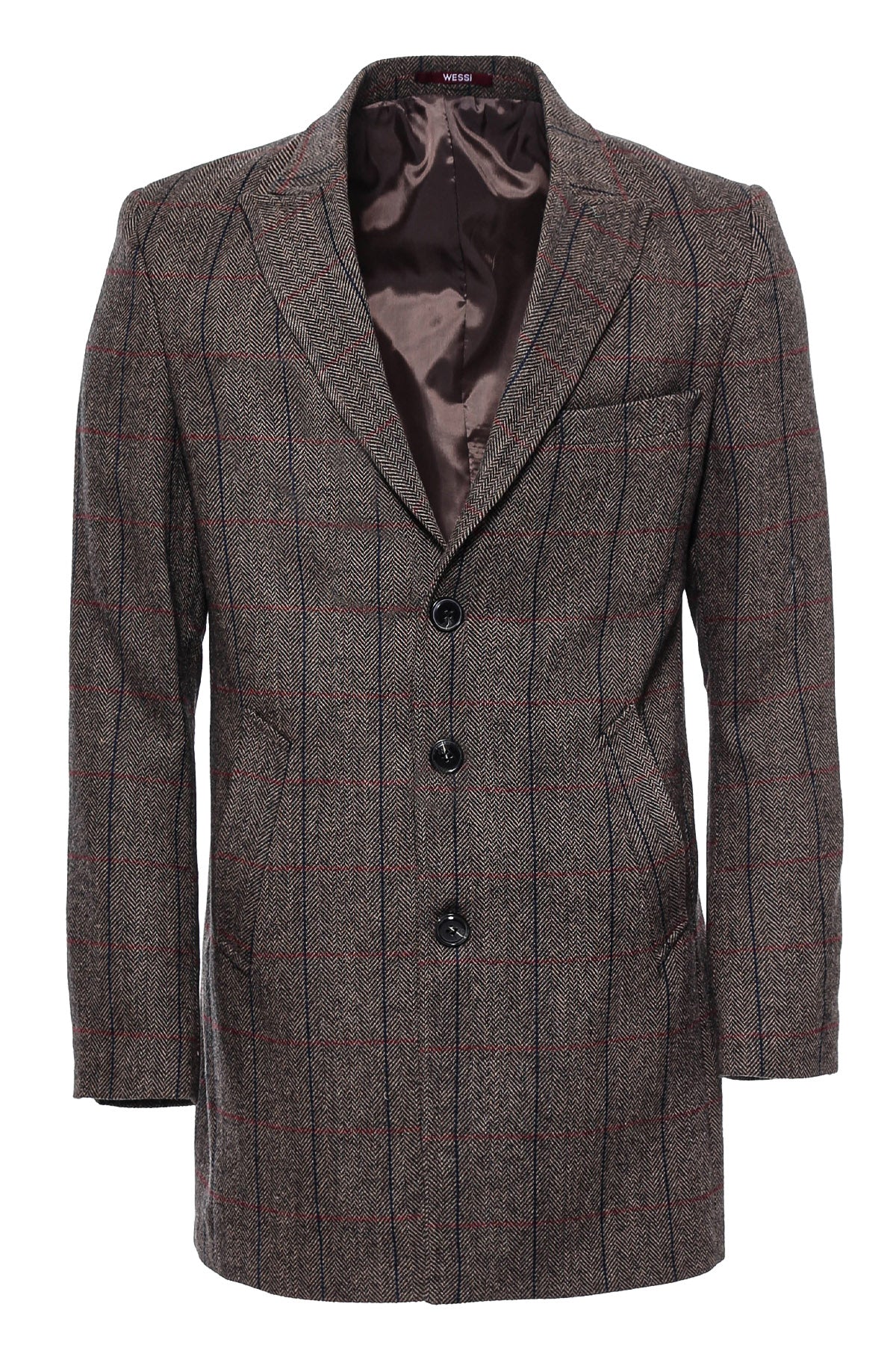 KOALA SYDNEY Brown Navy Burgundy Striped Slim-Fit Coat