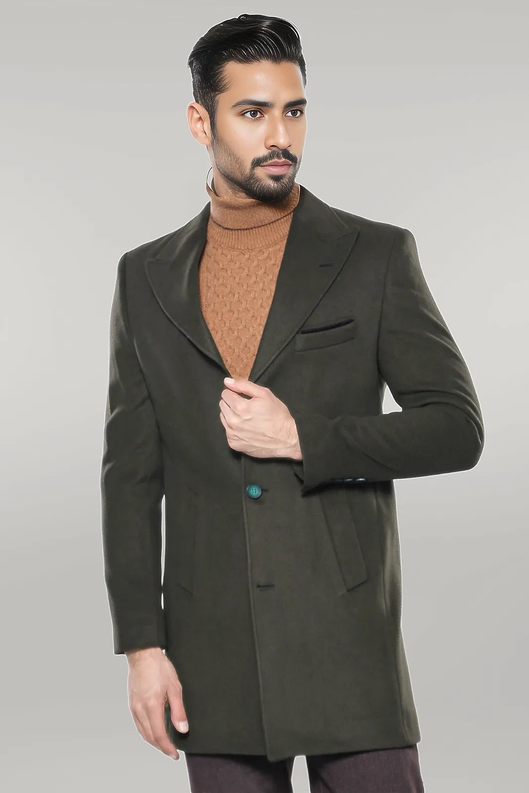 Wide Lapel Green Men Peacoat