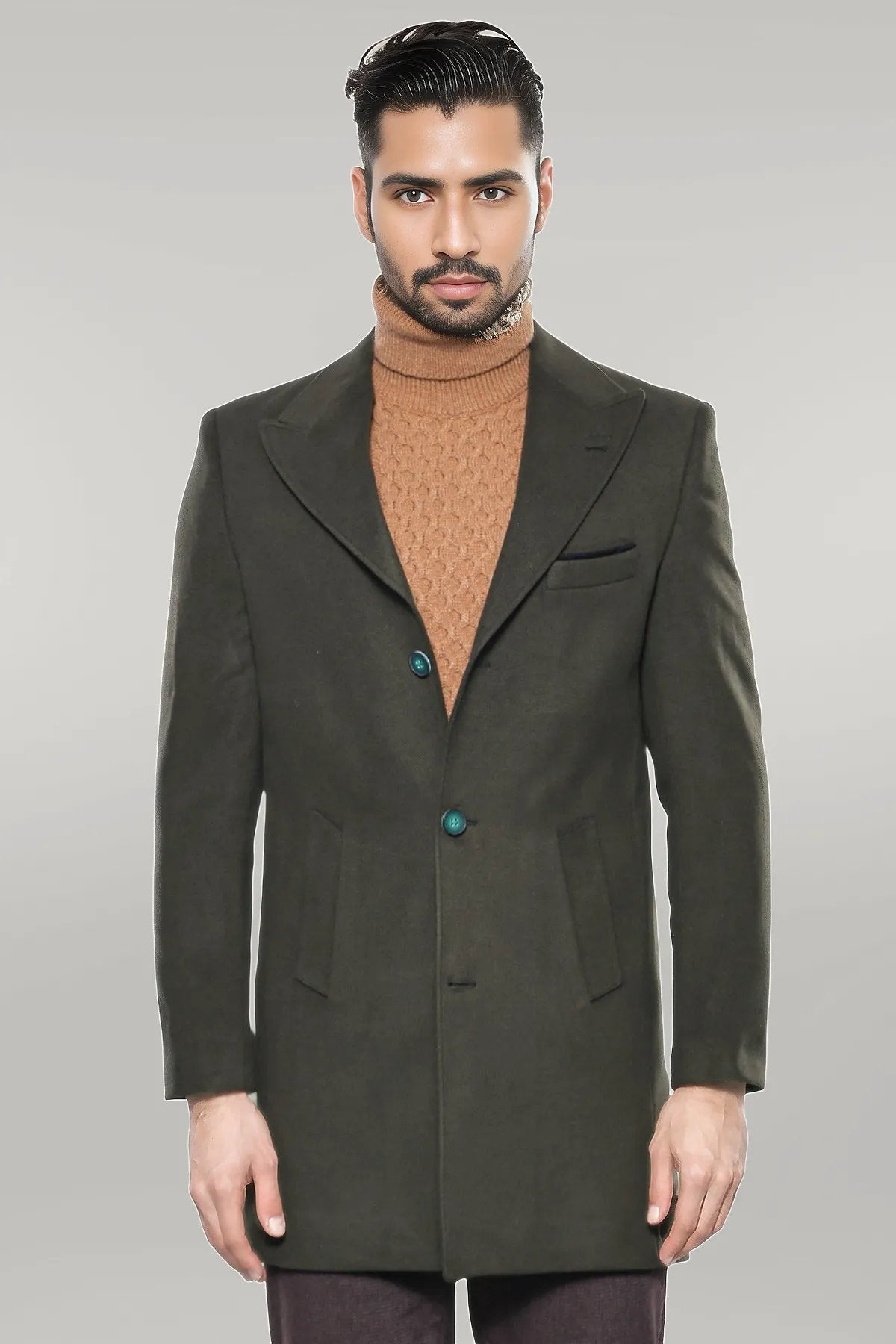 Wide Lapel Green Men Peacoat