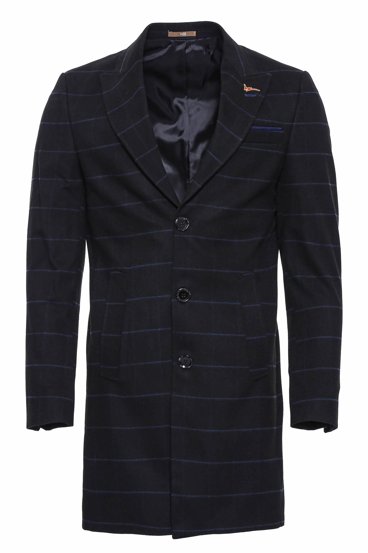 Wide Pointed Collar Black Men Coat