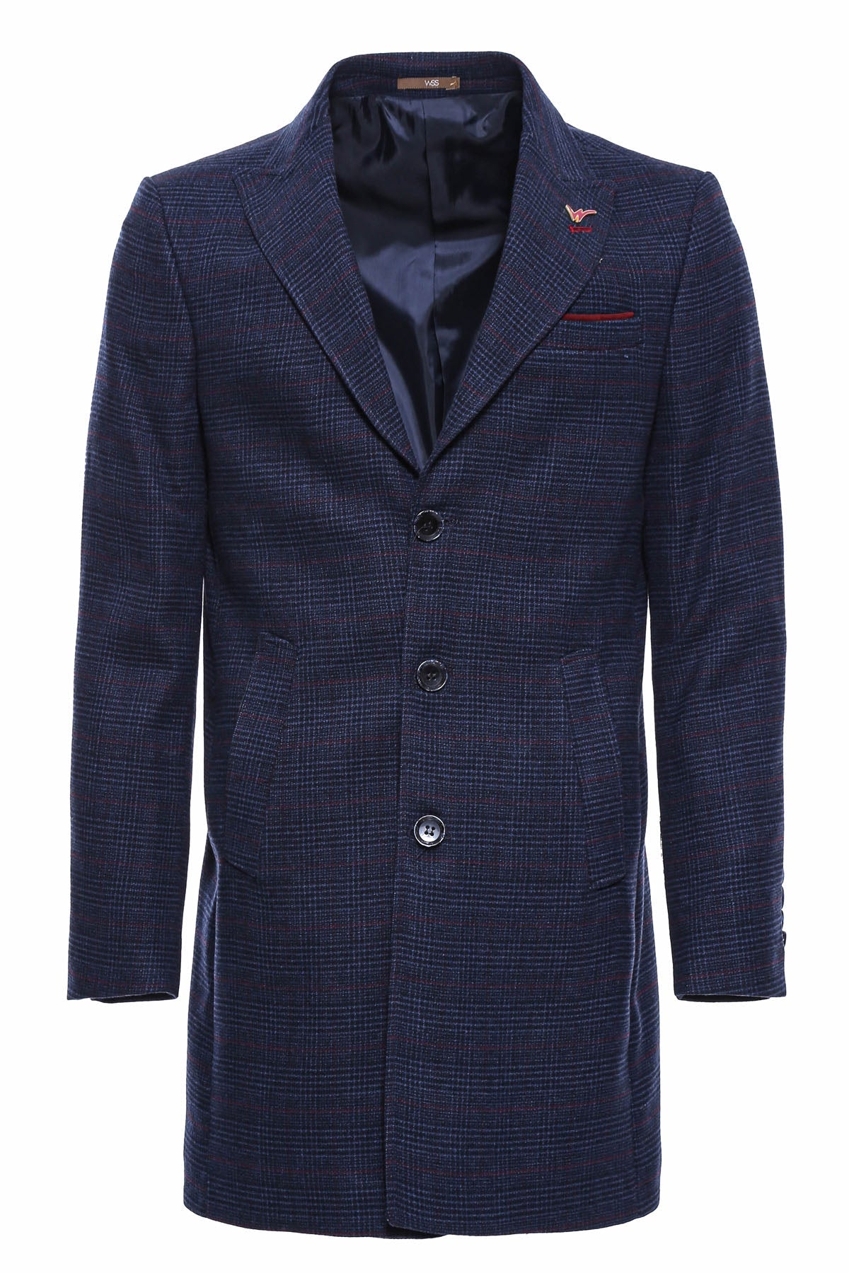 Wide Pointed Collar Blue Men Coat