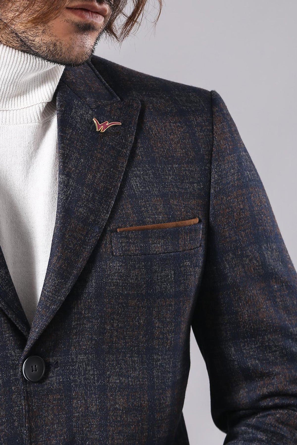 Plaid Over Knee Smoked Men Coat