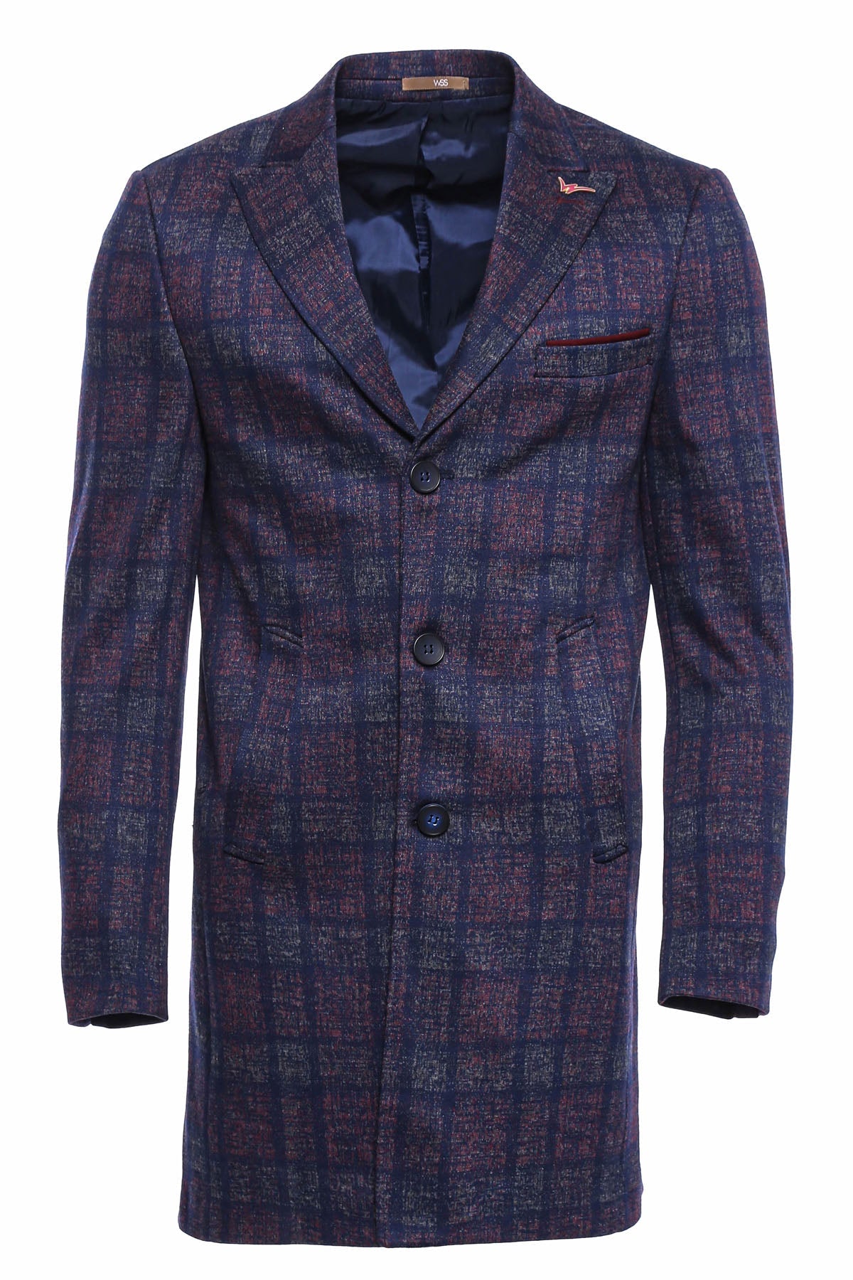 Double-Breasted Plaid Burgundy Men Coat