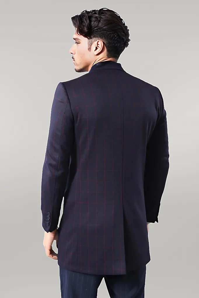 Plaid Navy Blue Men Coat
