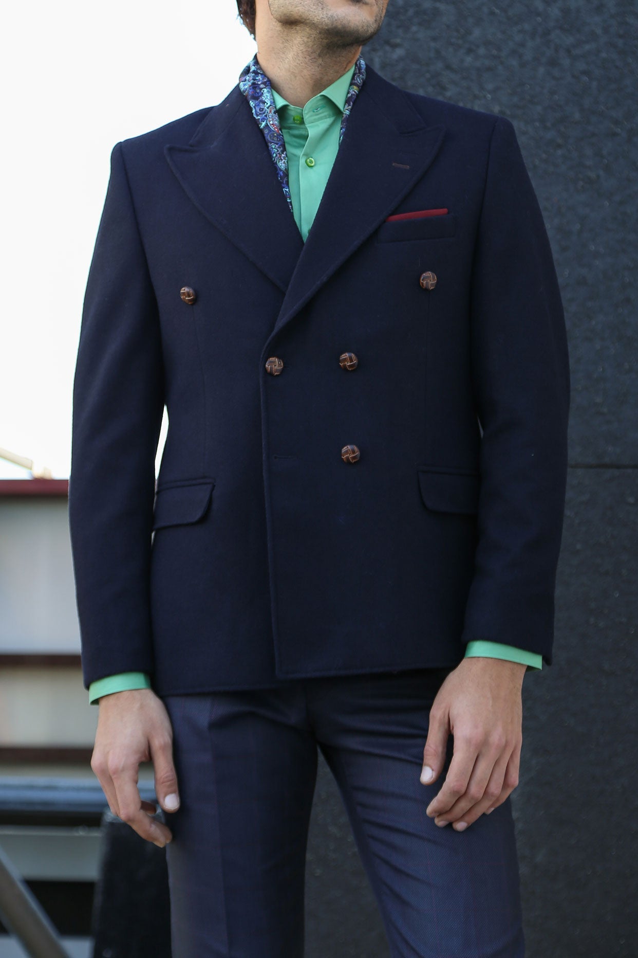 KOALA SYDNEY Mens Double Breasted Slim Fit Navy Blue Blazer -